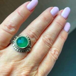 Vintage Green Onyx & Sterling Silver Boho Ring